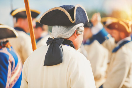 historic reconstition military group on plaine dabraham.の写真素材