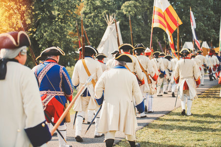 historic reconstition military group on plaine dabraham.の写真素材