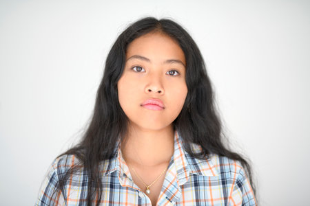 thailand teen girl on studio shot isolated white background,の写真素材
