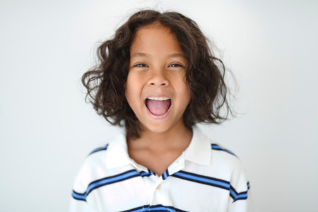 9 years thailand boy on studio shot isolated white background