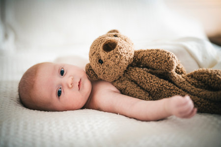 One months old lovely baby boy portraitの写真素材