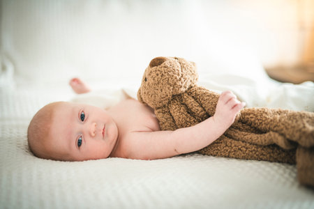 One months old lovely baby boy portraitの写真素材
