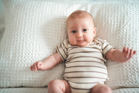 One months old lovely baby boy portraitの写真素材