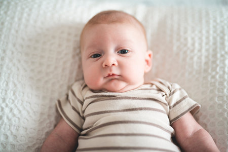 One months old lovely baby boy portraitの写真素材