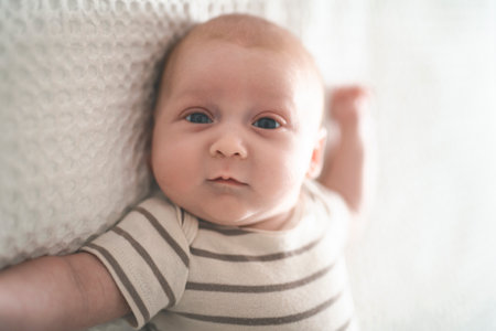One months old lovely baby boy portraitの写真素材