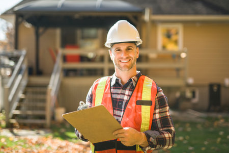 man with hard hat standing infront of a house