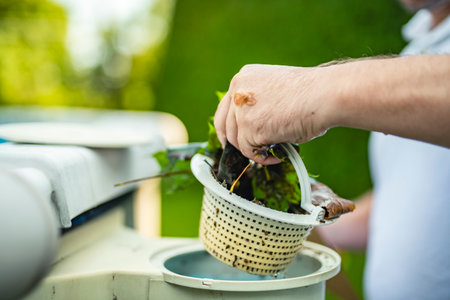 engineer inspecting the build of swimming pool open filterの写真素材