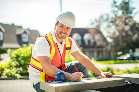 Man working outside on day light with concreate