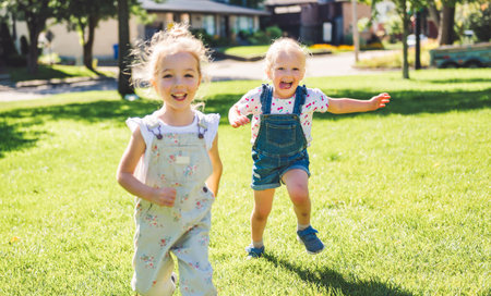 Happy kid having fun play together on summer seasonの写真素材