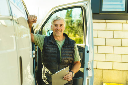 Happy professional truck driver shipping companyの写真素材