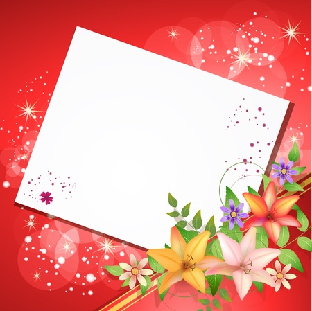 Red background with flowersのイラスト素材
