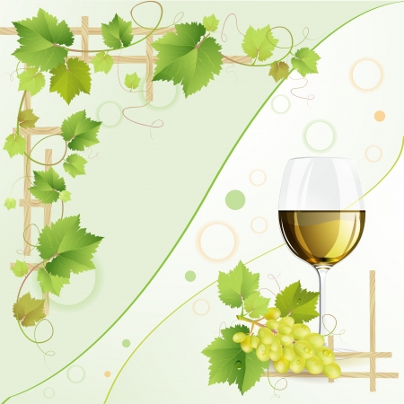 Glass of white wine and grapes のイラスト素材