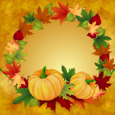 Autumn background with leaves and pumpkinsのイラスト素材