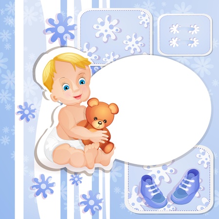 Baby shower card with cute baby boyのイラスト素材