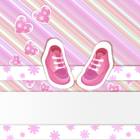 Pink  baby shower card with baby girl shoesのイラスト素材
