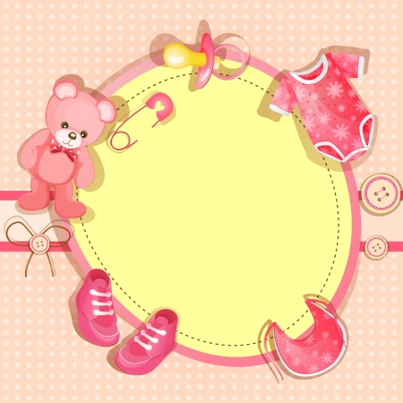Pink baby shower card with baby girl elementsのイラスト素材