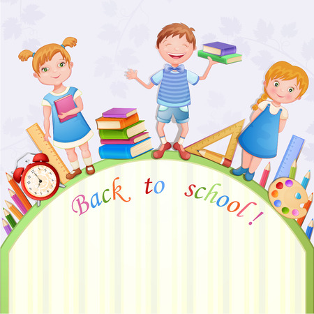 Back to school illustration with happy kidsのイラスト素材