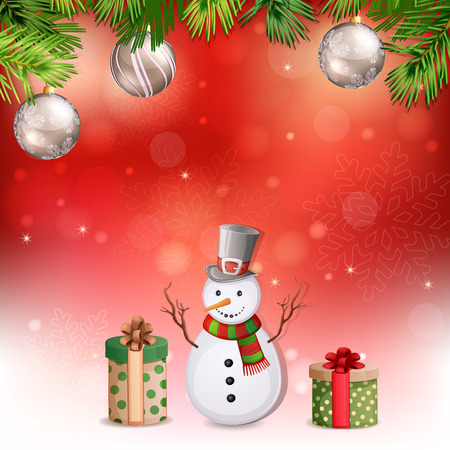 Christmas illustration with snowman.のイラスト素材