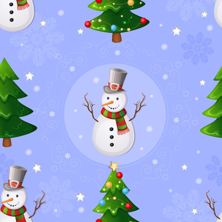 Christmas seamless pattern with snowman and Christmas tree.のイラスト素材