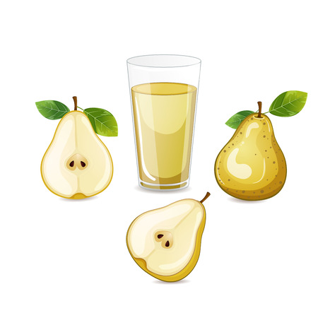 Pear fruit with glass of juice.のイラスト素材