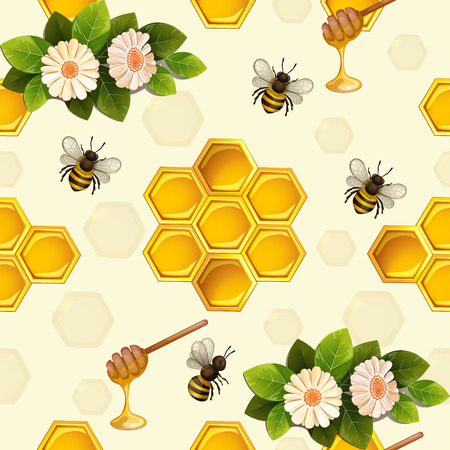 Seamless pattern with bees and honeycombのイラスト素材