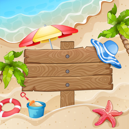 Summer elements vacation with wood banner illustration.のイラスト素材