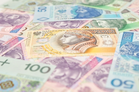 Polish paper money background with selective focus の写真素材