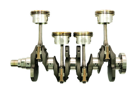 Crankshaft with pistons on white background の写真素材