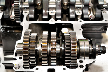 Motorcycle gear box with crankshaft behind.の写真素材