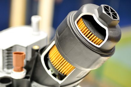 Cross section of a car oil filter with housing.の写真素材