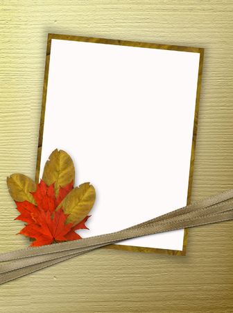 Frame for photo or congratulation with bouquet and ribbonsの写真素材