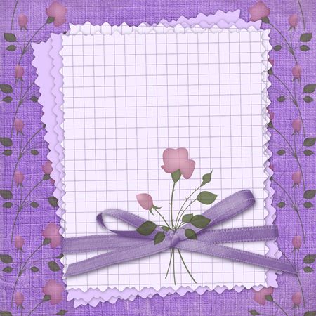 Grunge papers design in scrapbooking style with bow.  Floral backgroundの写真素材