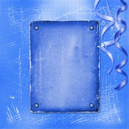 Old paper with streamer  on the abstract blue backgroundの写真素材