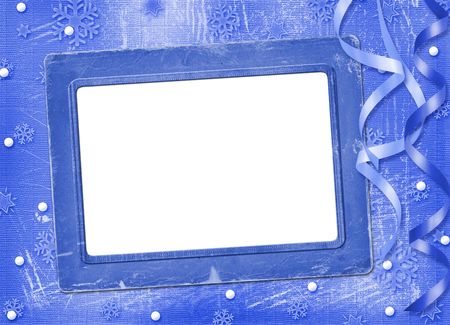 Frame with streamer for photo, on the Winter backgroundの写真素材