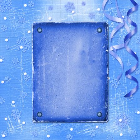 Old paper with streamer for photo, on the Winter backgroundの写真素材