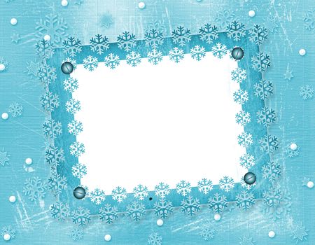 Carved frame for photo on the abstract blue backgroundの写真素材
