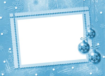 Winter background, christmas bulbs with snowflakesの写真素材