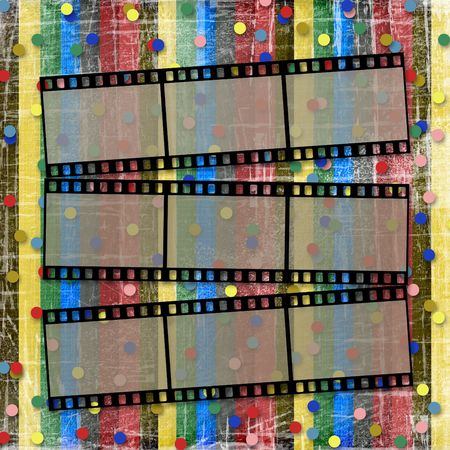  A striped scratch background with filmstrip and confettiの写真素材