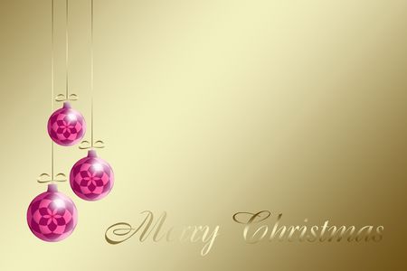 Three christmas spheres on a gold background の写真素材