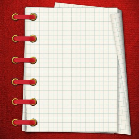 Red notebook. A writing-book in a section. A golden clip and a red tapeの写真素材