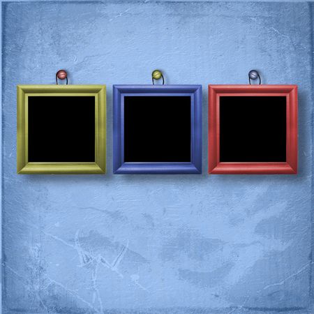 Three wooden frameworks for portraiture on the abstract backgroundの写真素材
