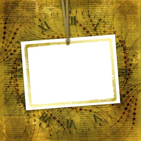 Old photoframes are hanging on the abstract backgroundの写真素材