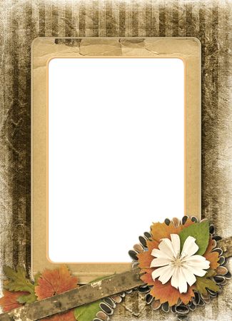 Herbarium of flowers and leaves on the floral background with frame and necklaceの写真素材