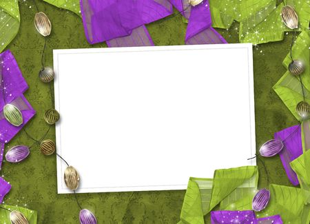 Festive invitation or greeting with ribbons and beadsの写真素材