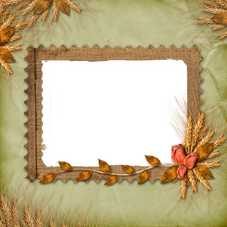 Grunge frame in scrapbooking style with bunch of roseの写真素材