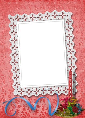 lace frame with ribbons and beads for photoの写真素材