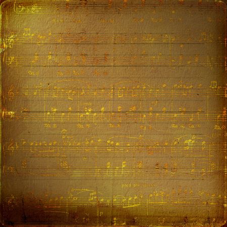 Grunge musical background with gold notes for designの写真素材