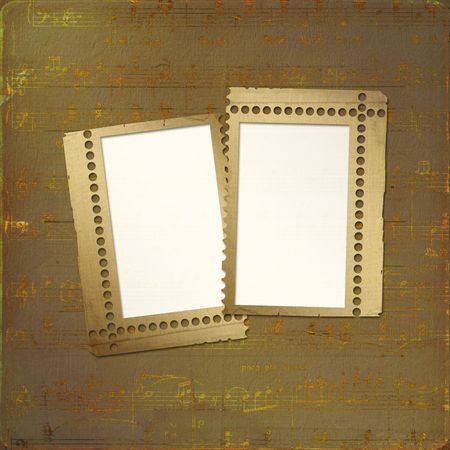 Grunge frame for anniversary or congratulation on the gold musical backgroundの写真素材