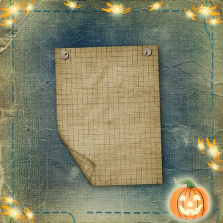 Frame with pumpkin and flowers on the nightly backgroundの写真素材