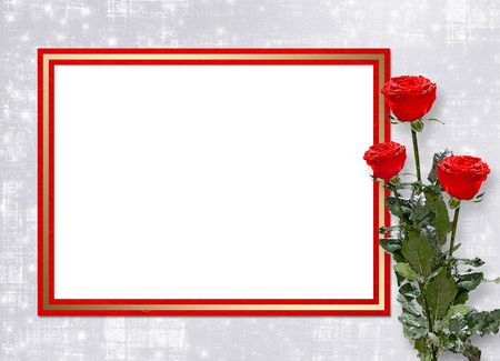Card for congratulation or invitation with red rosesの写真素材